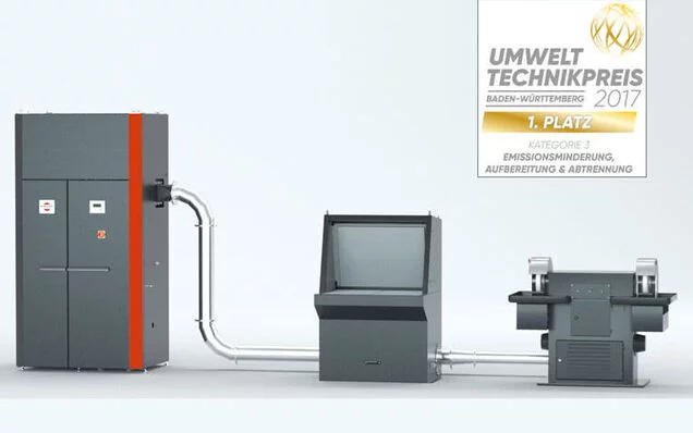 Versatile and flexible with up to four air intakes. Here you can see the wet separation at a work station and a brushing machine.