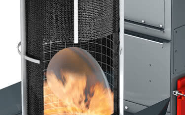 Flameless pressure relief: ProPipe ensures safe explosion suppression inside enclosed spaces with its patented system of a flame trap and dust retention.
